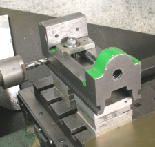 Toolmakers vice, being machined on the lathes cross slide.